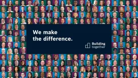 Mosaic image consisting of the heads of many employees