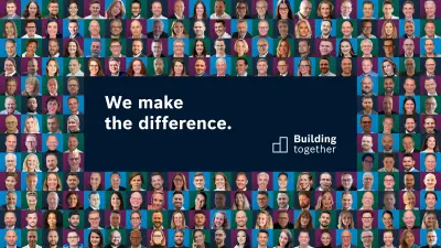 Mosaic image consisting of the heads of many employees