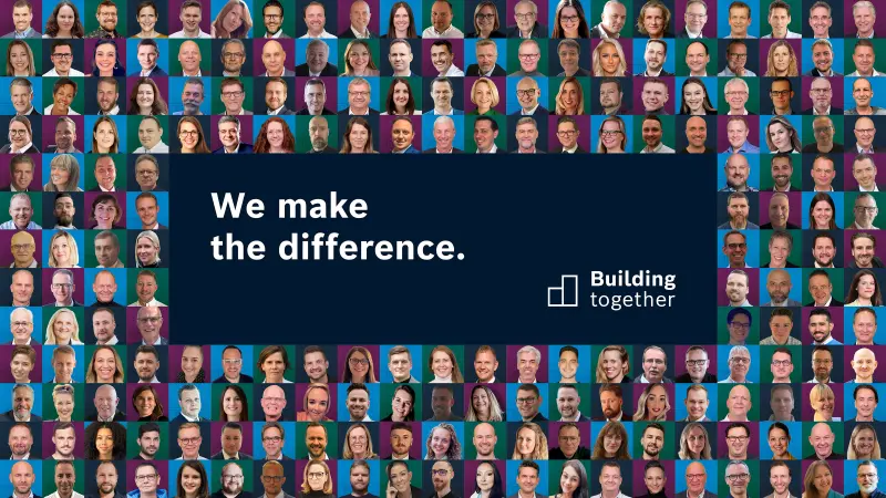 Mosaic image consisting of the heads of many employees