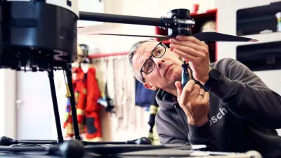 Christoph Vieregge, Portfolio manager and expert for fire alarm systems at Bosch Energy and Building Solutions, working on drone