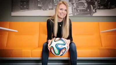Bosch associate Sabrina Ruis with a soccer ball in her hand.