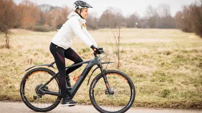 Bosch associate Sabrina Ruis rides her bike in nature