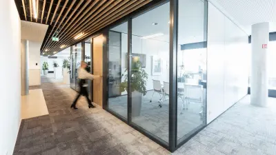 Visitor self-registration at a terminal in the reception area