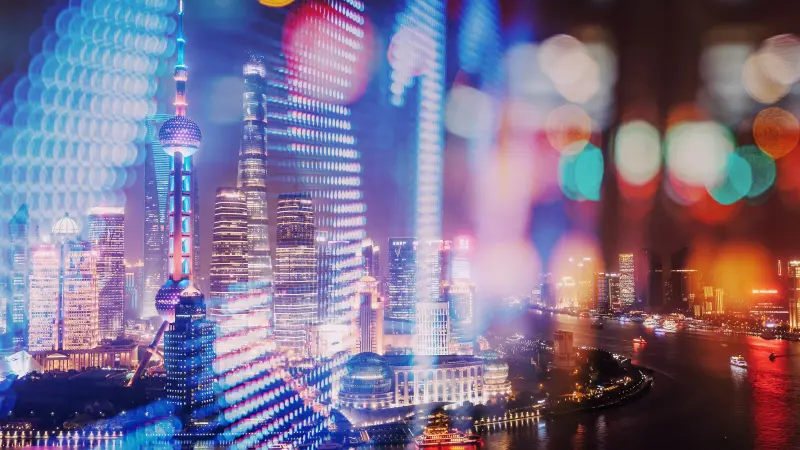 City scene with double-exposed numbers