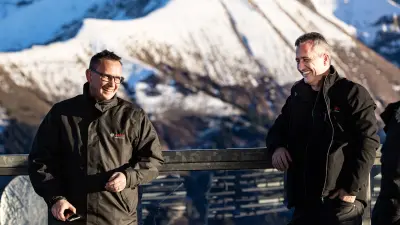 Bosch associates Michel Huger (left) and Roland Simion on the terrace at the Fellhornbahn Oberstdorf mountain station.