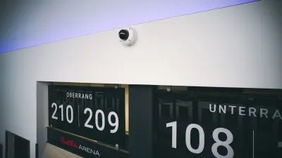 Interior view of the Rudolf Weber-Arena Oberhausen, detail with video camera over seat numbering