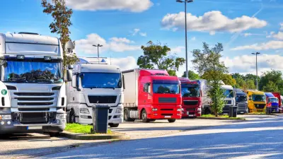 Autohof Frechen parking site with trucks standing in a row