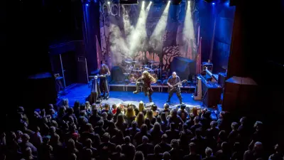 Rock band on stage in Dynamo youth center Eindhoven, audience 