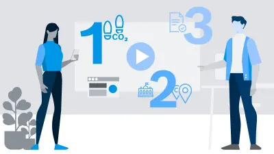 Illustration Mann und Frau, drei Schritte zur Nachhaltigkeit, Bosch