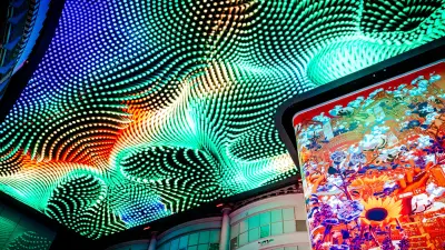 Digital LED ceiling at The Printworks, Manchester, interior view, lights