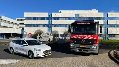 Vehicles from Bosch and the Sabic plant fire department in front of the company's branch office in Bergen op Zoom, the Netherlands