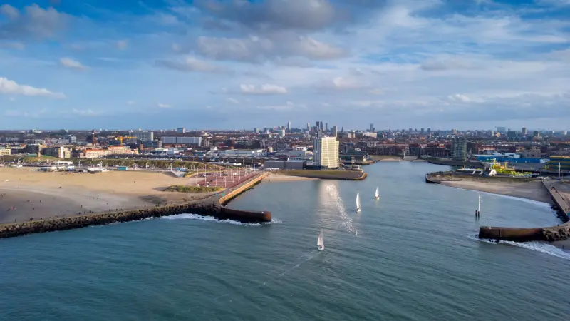 Harbour of Scheveningen near The Hague, Netherlands, aerial view