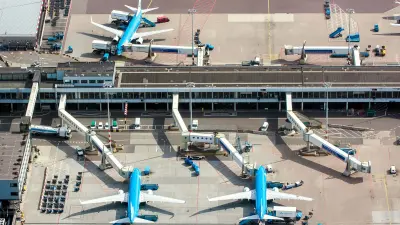 Aerial view of the check-in hall with aircraft