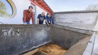 View into the silo with wood chips at the Sozialwerk Am Bruckwald