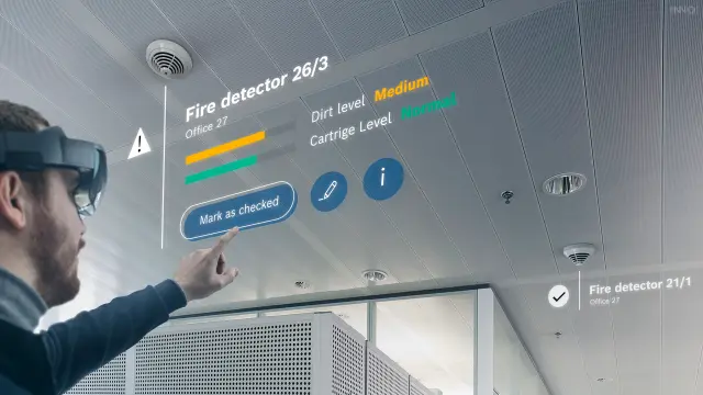 Augmented reality application of a fire detector test