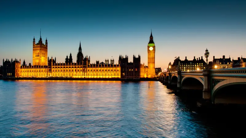 View of the River Thames and the illuminated Westminster Palace