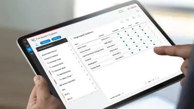 Tablet with user interface of NEXOSPACE Fire System Explorer
