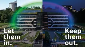 Office building animation. Switches from day to night.