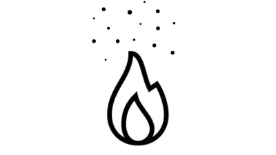 Icon of fire flame and a detection sign