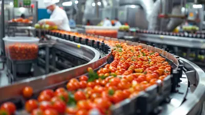 Tomatos in food processing plant