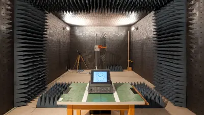 Inside a test chamber of the EMC lab