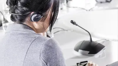 woman at a microphone