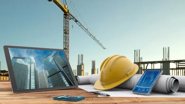 Baustelle, Planung, Helm, Mobilgerät