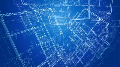 verschillende abstracte architecturale computerontwerpen over elkaar heen